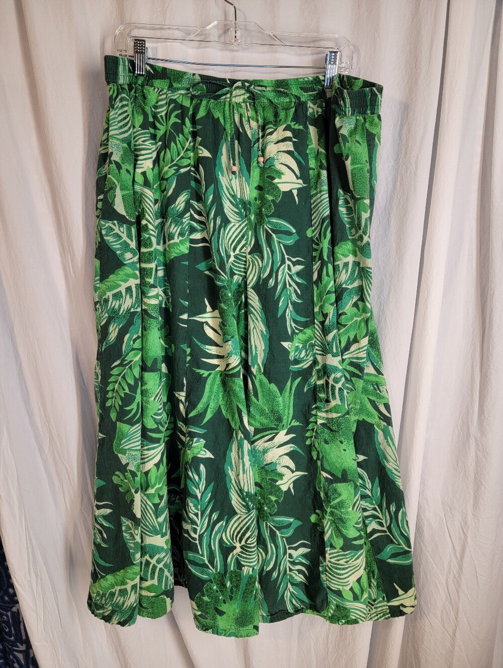 Green Tropical Print Women's Split Skirt/Culottes, 100% Cotton